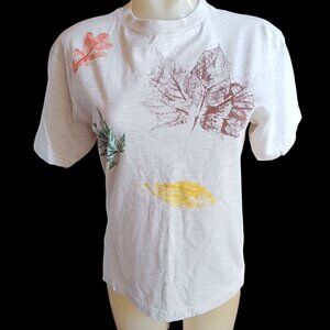Vintage Women's T-shirt Small 1990's Willow Bay Fall Leaves AOP Minimal Mom